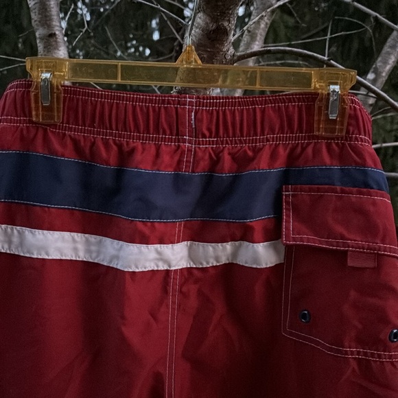 Merona Red Stripes Swim Trunks Swimwear Mesh Lining Elastic Drawstring XXL 44/46 - Picture 8 of 16